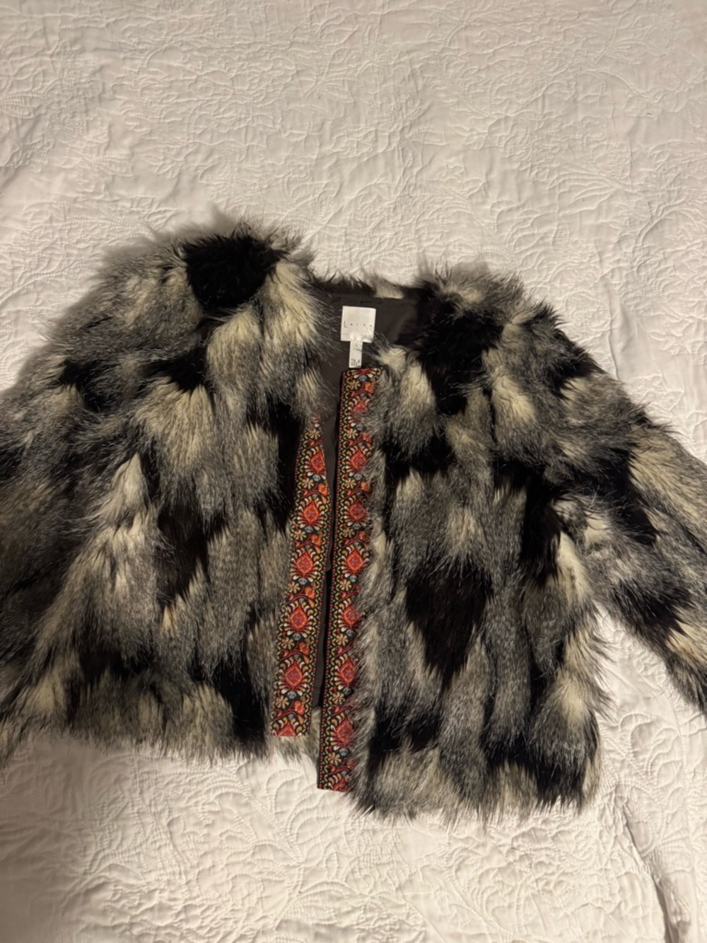 Leith Black Faux Fur Trim Coat - Leith